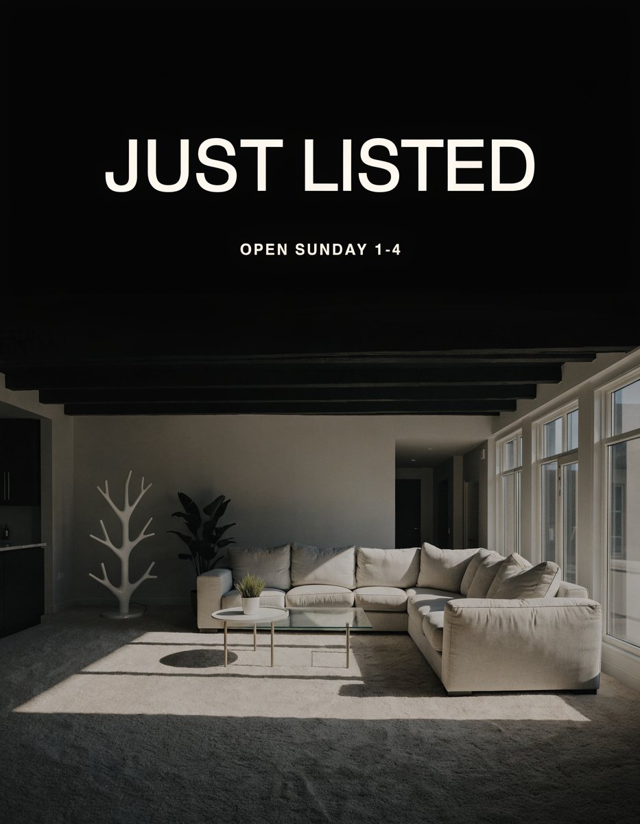 Real estate ad reading Just Listed, open Sunday 1 to 4